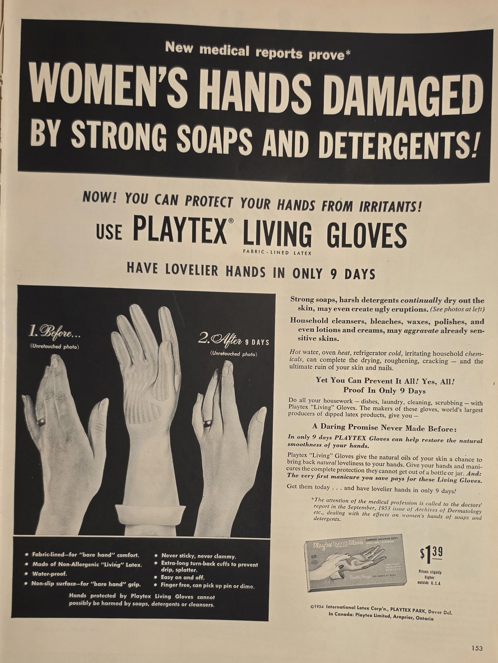 Playtex Living Gloves Cream and Black Vintage Ad Print 15"x17"